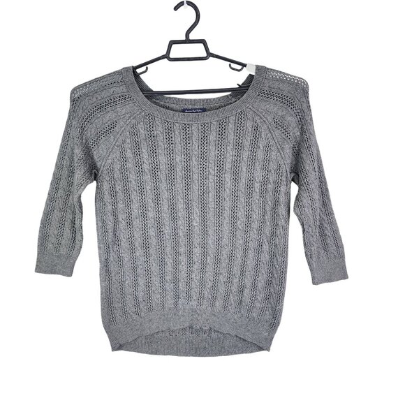 Womens Gray American Eagle Outfitters Knit Sweater Round Neck 3/4 Sleeve Size M - Picture 1 of 11
